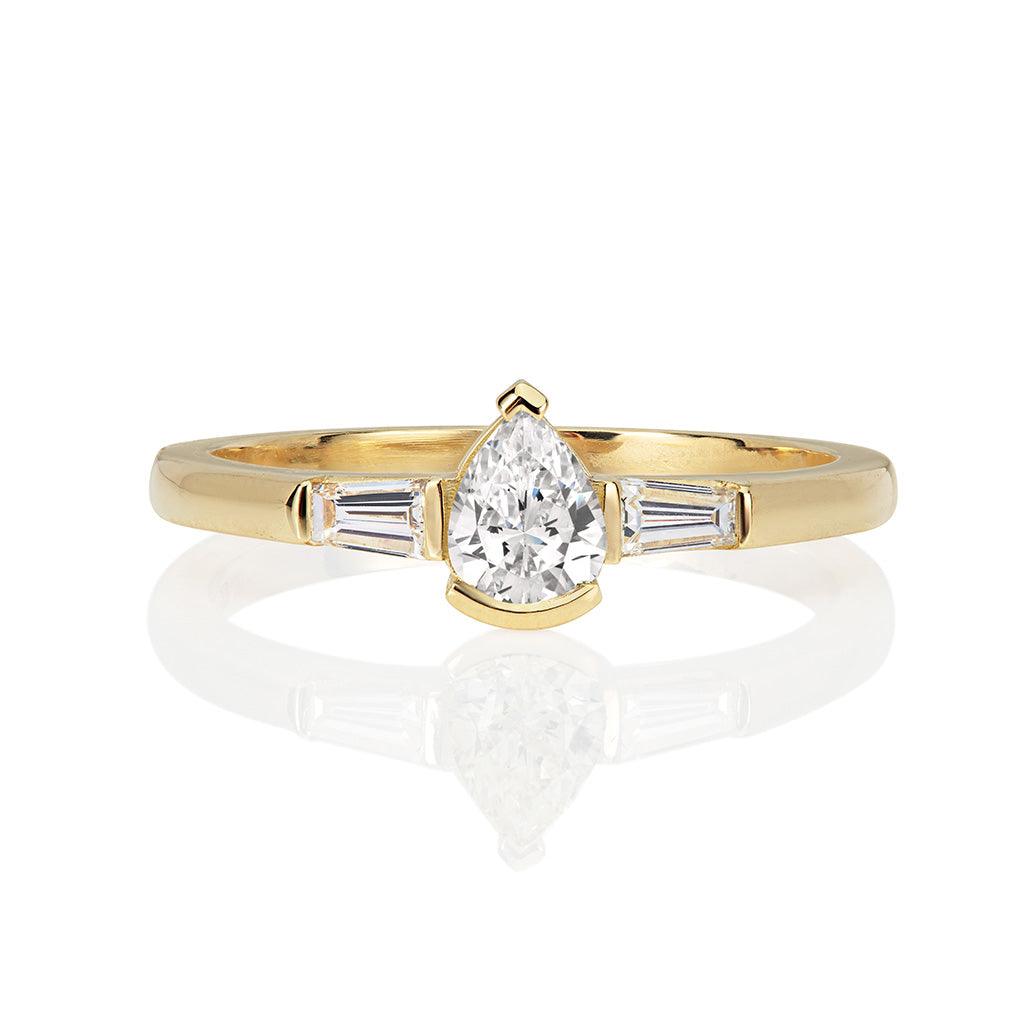 Saffron Pear Diamond and Baguette Ring - Flora Bhattachary Fine Jewellery