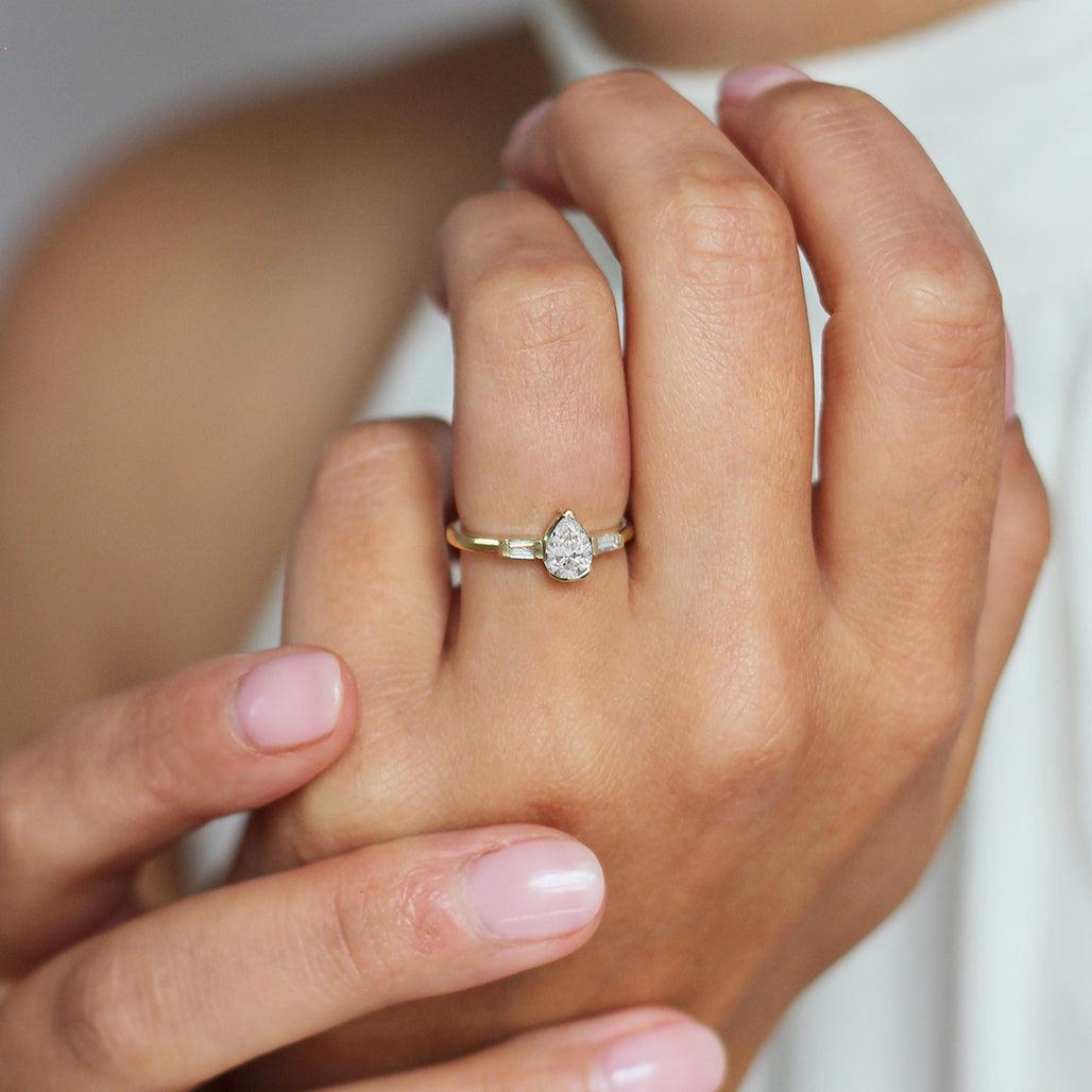 Saffron Pear Diamond and Baguette Ring - Flora Bhattachary Fine Jewellery