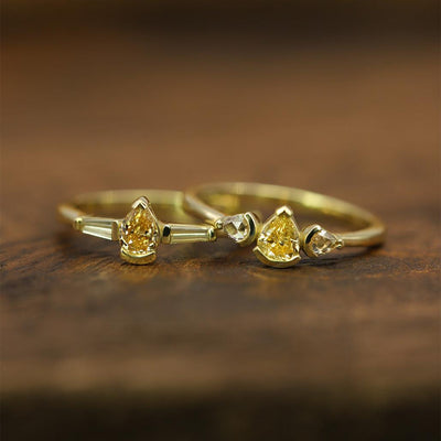 Pear Yellow Diamond Rings - Flora Bhattachary Fine Jewellery