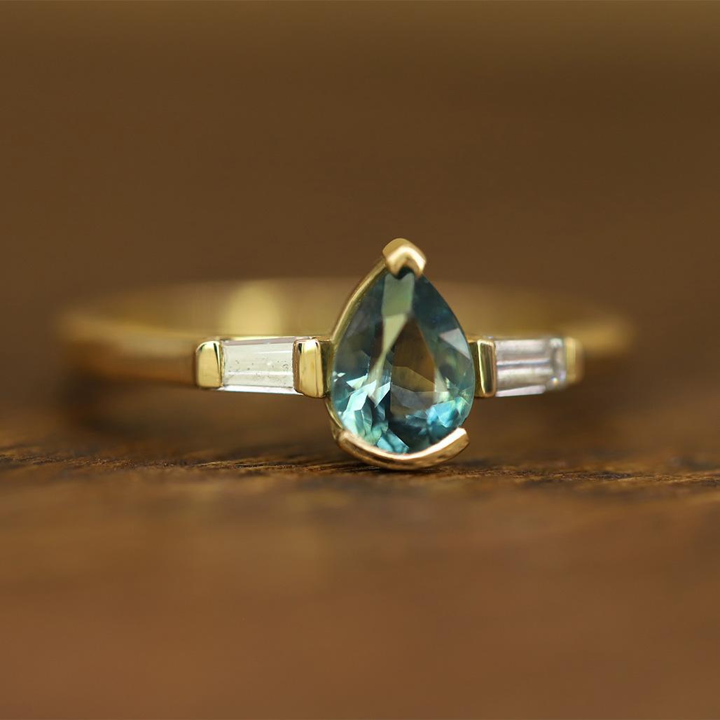 Saffron Sapphire Pear and Diamond Ring - Flora Bhattachary Fine Jewellery