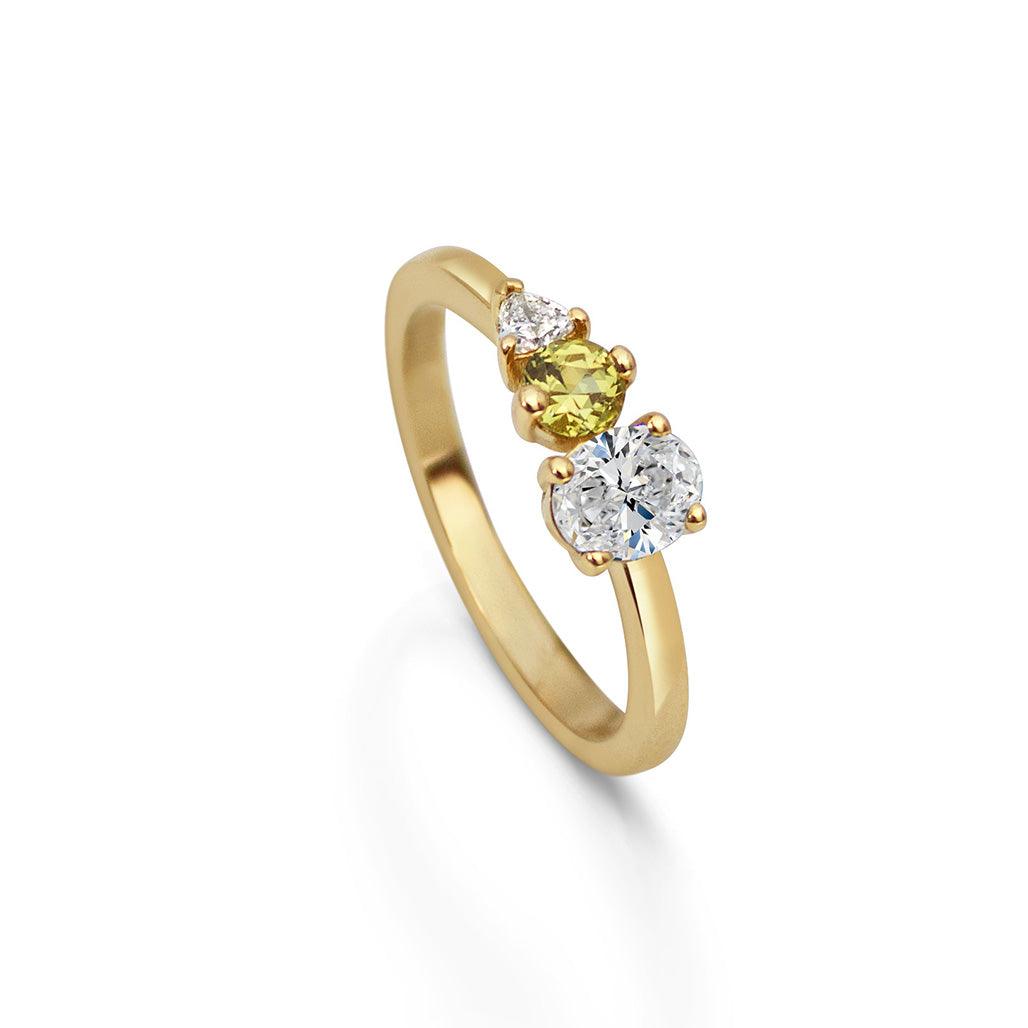Sitara Diamond and Yellow Sapphire Triple Stone Ring - Flora Bhattachary Fine Jewellery
