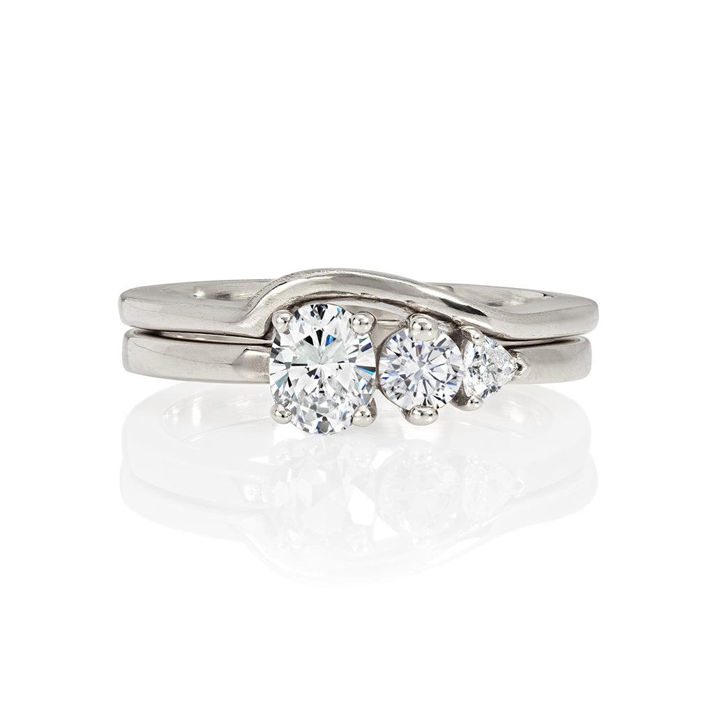 Platinum Three Stone Ring | Asymmetric Platinum Diamond Engagement Ring