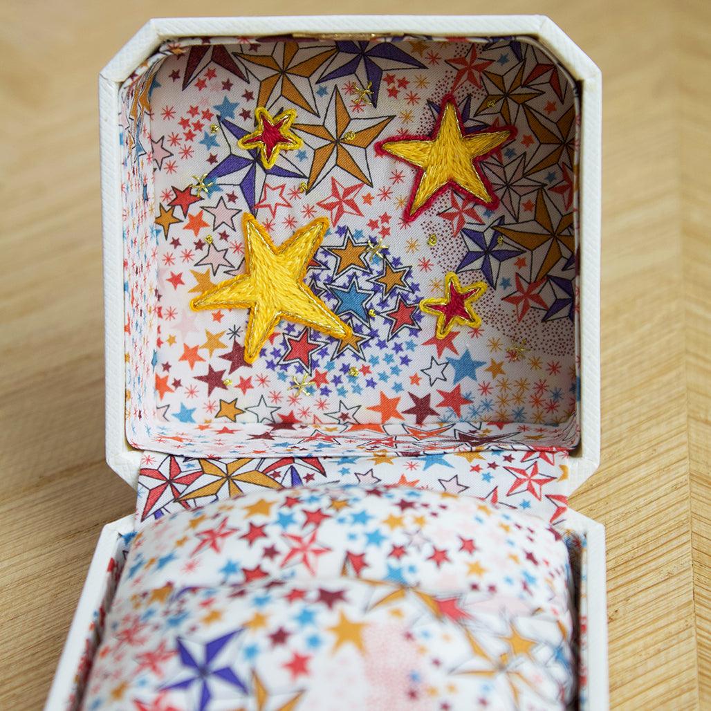 Stars Embroidered Ring Box - Flora Bhattachary Fine Jewellery