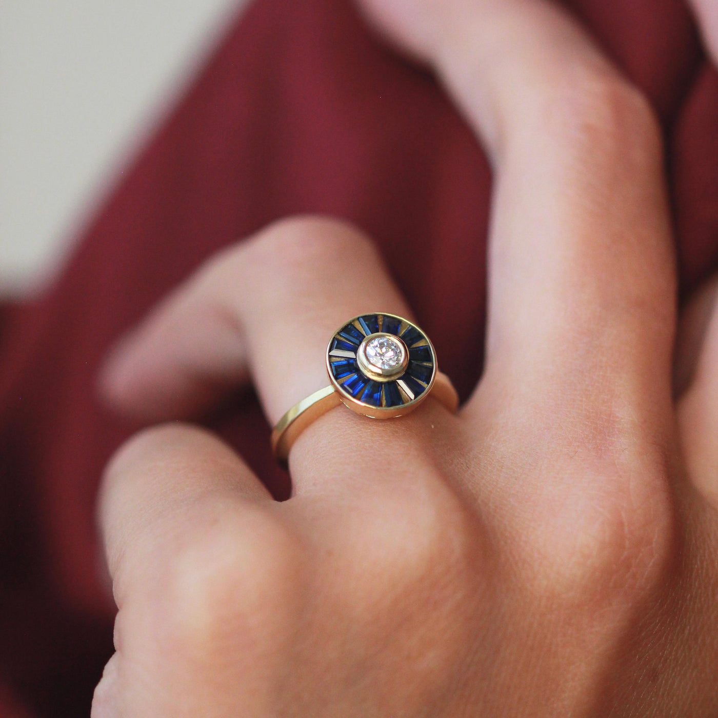 Surya Antique Diamond and Sapphire Target Ring - Flora Bhattachary Fine Jewellery