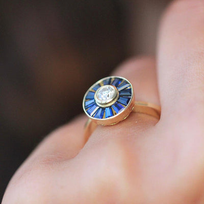 Surya Antique Diamond and Sapphire Target Ring - Flora Bhattachary Fine Jewellery