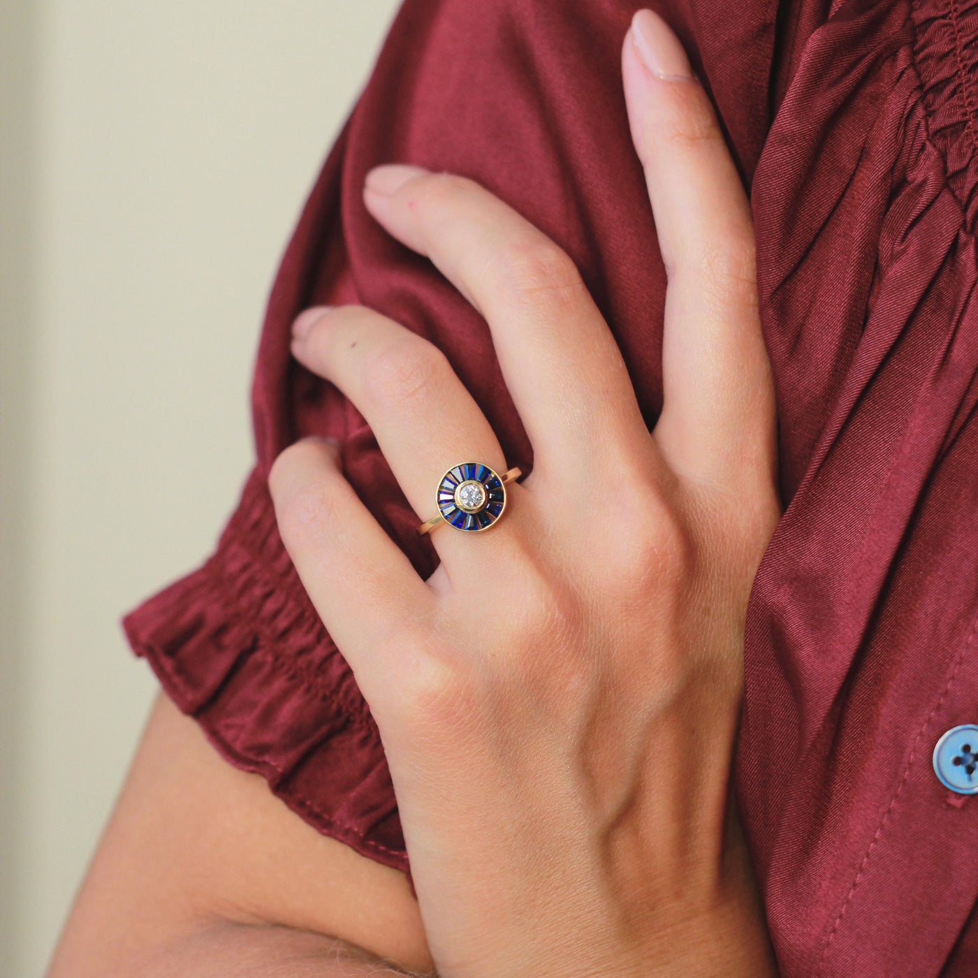 Surya Antique Diamond and Sapphire Target Ring - Flora Bhattachary Fine Jewellery