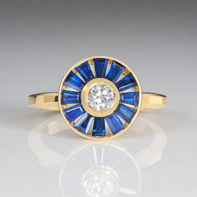 Antique Diamond Sapphire Target Ring - Flora Bhattachary Fine Jewellery