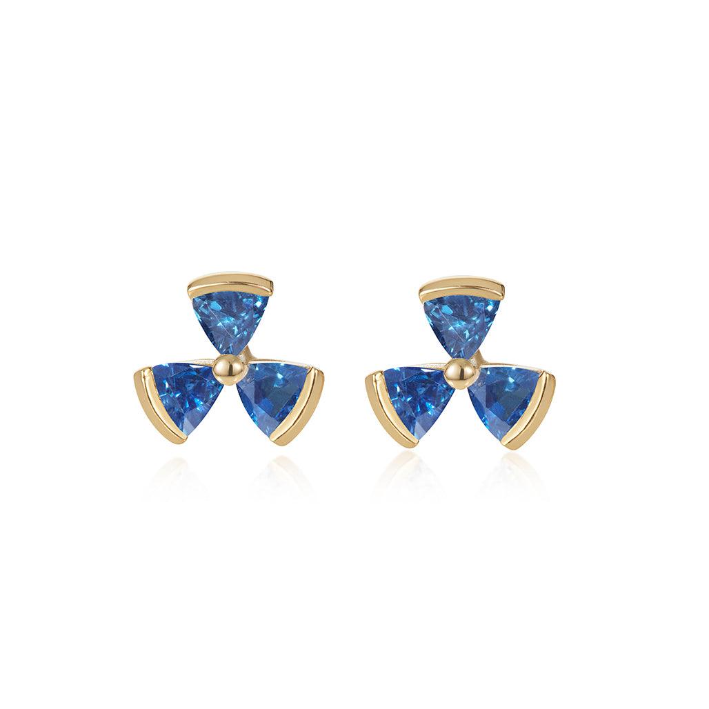 Sapphire Triple Trillion Studs - Flora Bhattachary Fine Jewellery