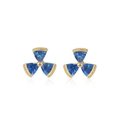 Sapphire Triple Trillion Studs - Flora Bhattachary Fine Jewellery